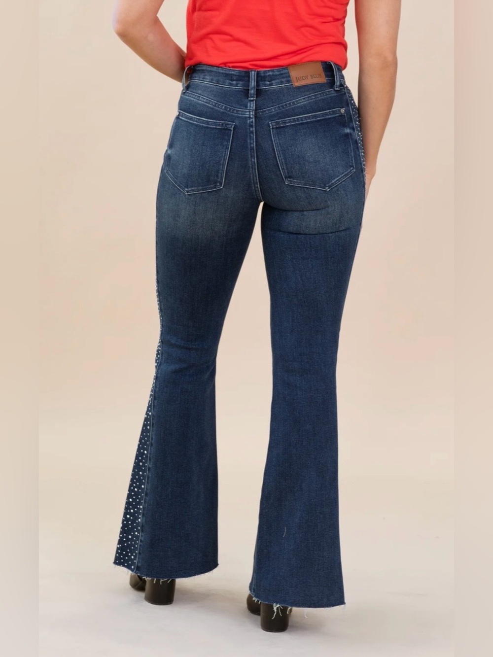 Judy Blue Rhinestone Side Detail Flare Jean Festival Glam Denim Western Stretch - Picture 4 of 13